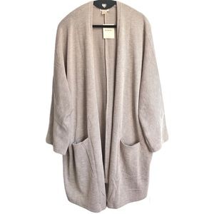 Open Front Ribbed Cardi Sweater Coat w/ Pockets - Taupe - DONNI - One Size